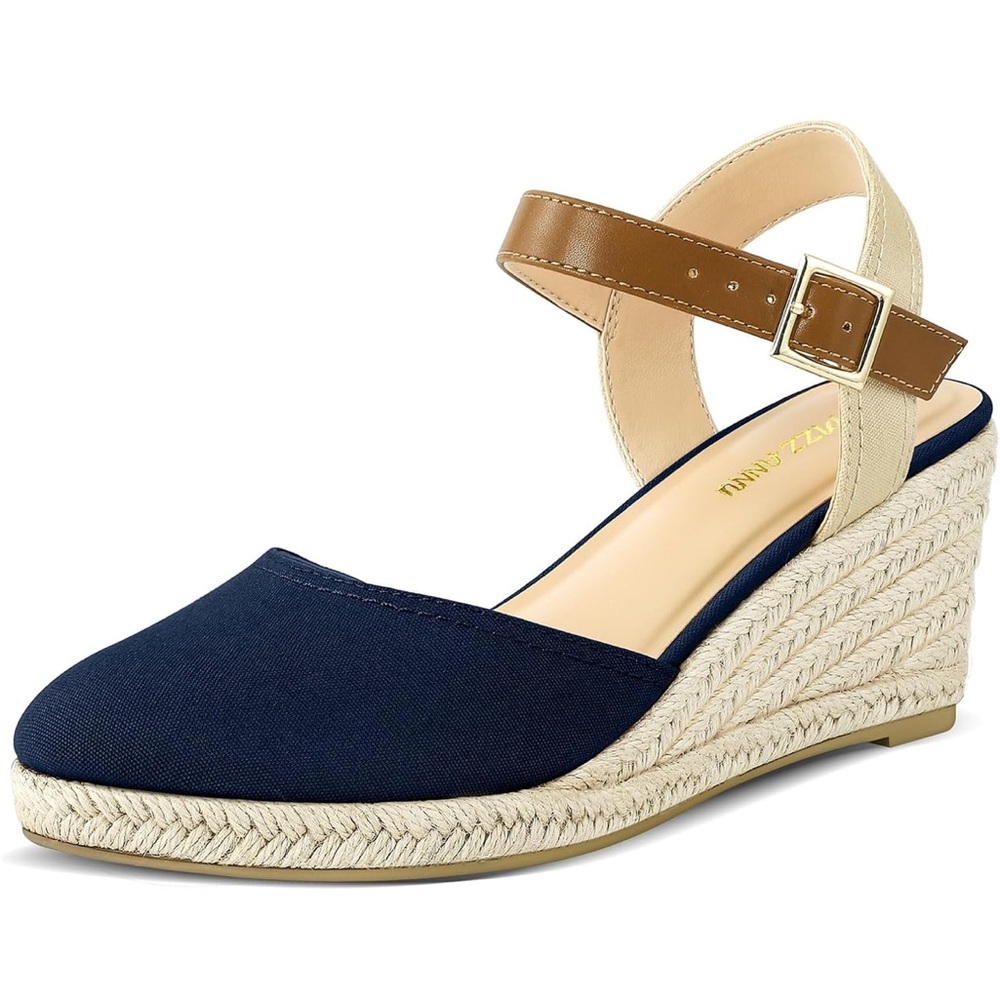 Amazon Navy and Tan Wedge Espadrilles